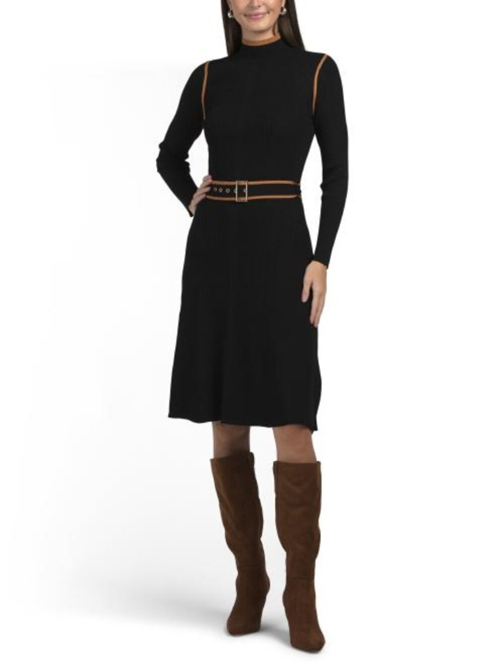 NANETTE NANETTE LEPORE Contrast Trim Belted Knit Dress